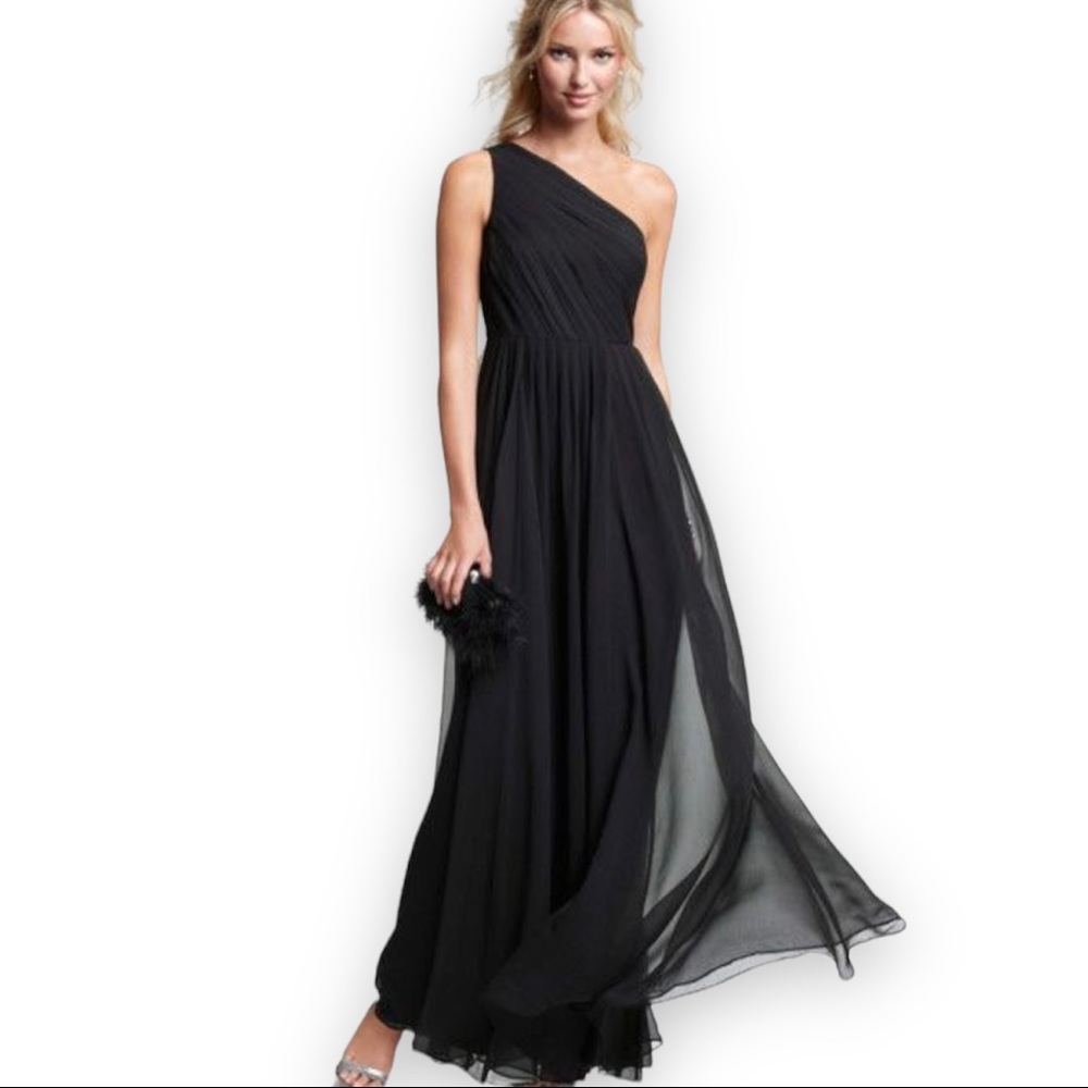 Ann Taylor Silk Georgette Pleated One Shoulder Gown Dress Size 2